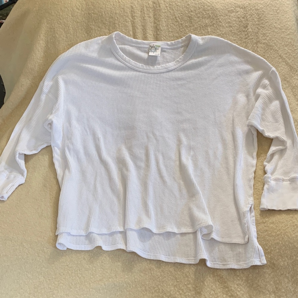 aerie White Waffle Knit Long Sleeve Top